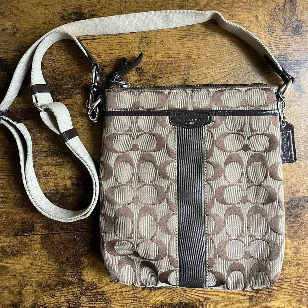 Coach Bag Canvas Vintage Women's Brown and Tan Y2K 90s Crossbody